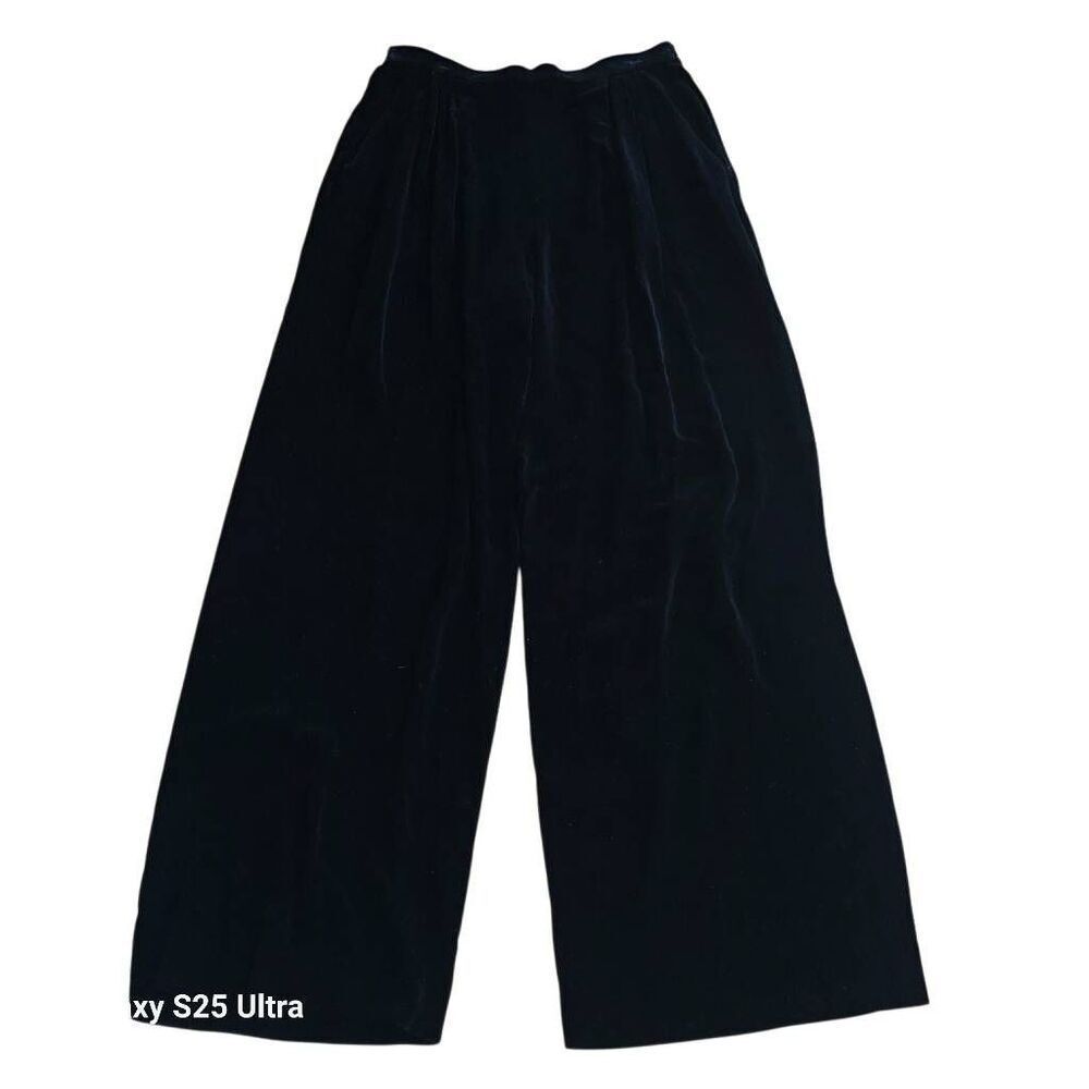 Carmen Marc Valvo womens Sz 14 black velvet silk blend wide leg pants